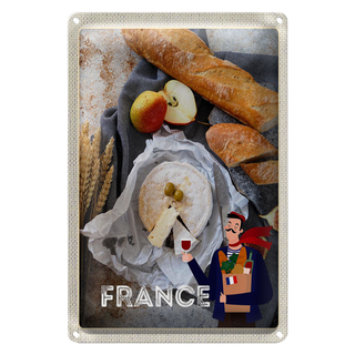 Blechschild Reise 20x30cm Frankreich Baguette Käse Birne Olive