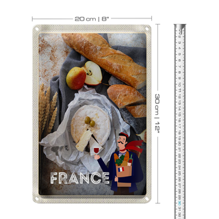 Blechschild Reise 20x30cm Frankreich Baguette Käse Birne Olive