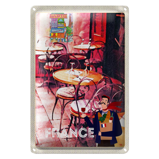 Blechschild Reise 20x30cm Frankeich Restaurant Gemälde Stühle