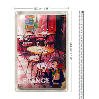 Blechschild Reise 20x30cm Frankeich Restaurant Gemälde Stühle