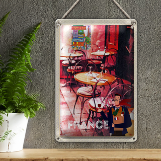 Blechschild Reise 20x30cm Frankeich Restaurant Gemälde Stühle