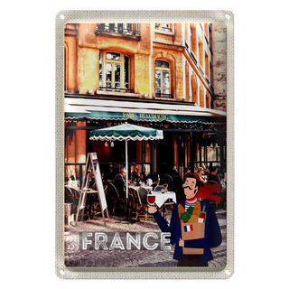 Blechschild Reise 20x30cm Frankreich Innenstadt Restaurant Wein