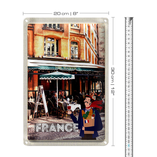 Blechschild Reise 20x30cm Frankreich Innenstadt Restaurant Wein