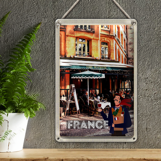 Blechschild Reise 20x30cm Frankreich Innenstadt Restaurant Wein