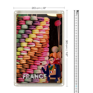 Blechschild Reise 20x30cm Frankreich Süßspeisen Macarons süß