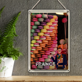 Blechschild Reise 20x30cm Frankreich Süßspeisen Macarons süß