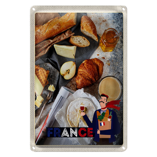 Blechschild Reise 20x30cm Frankreich Käse Baguette Honig Schild