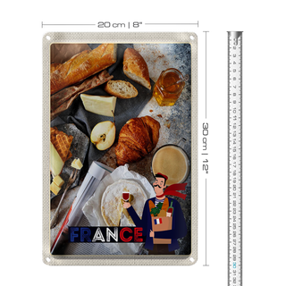 Blechschild Reise 20x30cm Frankreich Käse Baguette Honig Schild