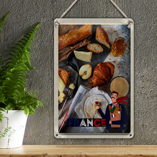 Blechschild Reise 20x30cm Frankreich Käse Baguette Honig Schild