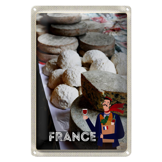 Blechschild Reise 20x30cm Frankreich Schimmelkäse Wein Essen