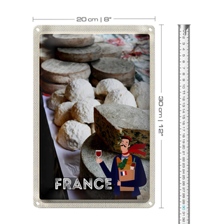 Blechschild Reise 20x30cm Frankreich Schimmelkäse Wein Essen