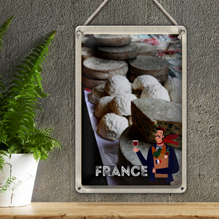 Blechschild Reise 20x30cm Frankreich Schimmelkäse Wein Essen