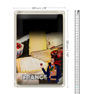 Blechschild Reise 20x30cm Frankreich Käse Camembert Schimmelkäse