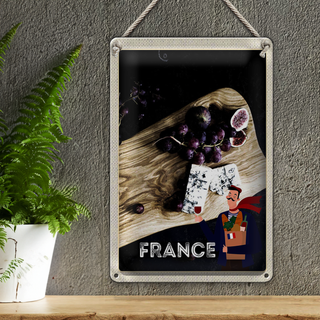 Blechschild Reise 20x30cm Frankreich Trauben Feigen Schimmelkäse