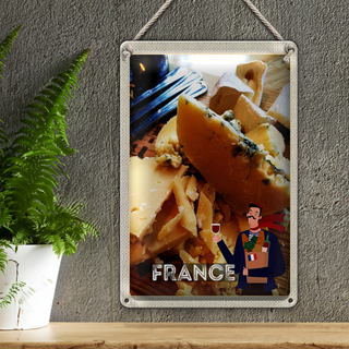 Blechschild Reise 20x30cm Frankreich Käsesorten Wein Baguette