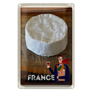 Blechschild Reise 20x30cm Frankreich Camembert Käse Baguette