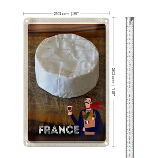 Blechschild Reise 20x30cm Frankreich Camembert Käse Baguette
