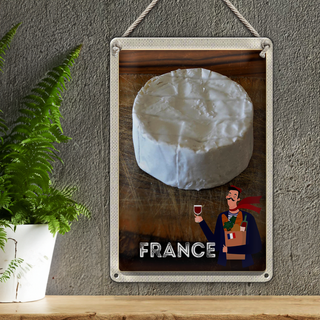 Blechschild Reise 20x30cm Frankreich Camembert Käse Baguette