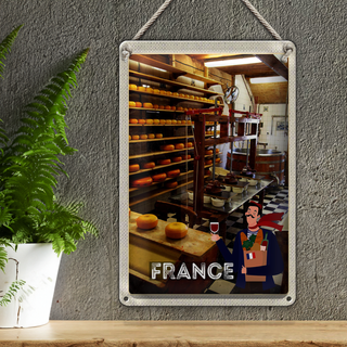 Blechschild Reise 20x30cm Frankreich Käsemaschine Produktion
