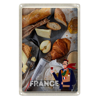 Blechschild Reise 20x30cm Frankreich Camembert Croissant Birne