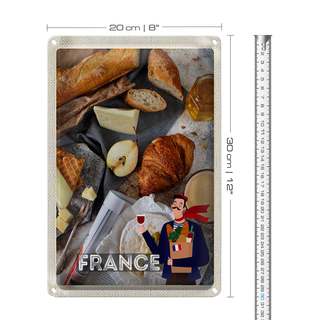 Blechschild Reise 20x30cm Frankreich Camembert Croissant Birne