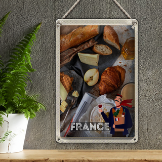 Blechschild Reise 20x30cm Frankreich Camembert Croissant Birne