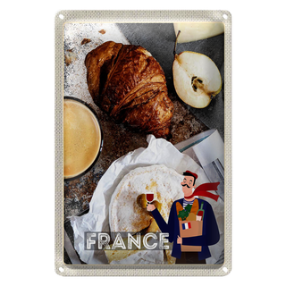 Blechschild Reise 20x30cm Frankreich Kaffee Croissant Birne