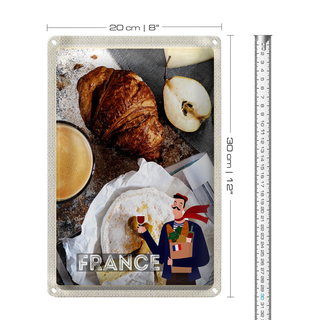 Blechschild Reise 20x30cm Frankreich Kaffee Croissant Birne