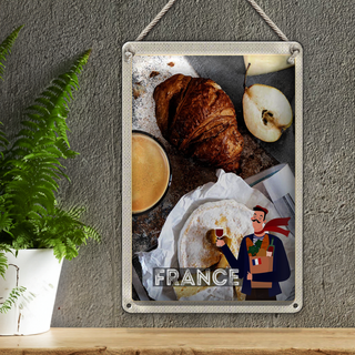 Blechschild Reise 20x30cm Frankreich Kaffee Croissant Birne