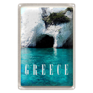 Blechschild Reise 20x30cm Greece Meer Strand Stein Höhle Urlaub