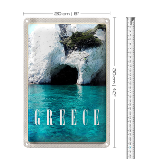 Blechschild Reise 20x30cm Greece Meer Strand Stein Höhle Urlaub