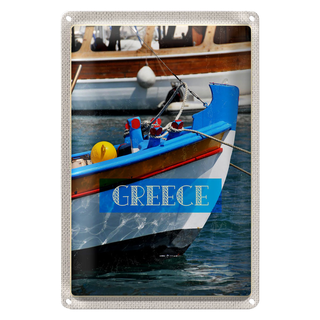 Blechschild Reise 20x30cm Greece Griechenland Sommer Boot Meer