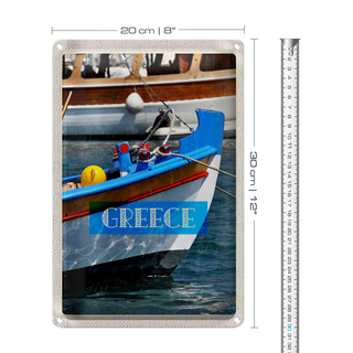Blechschild Reise 20x30cm Greece Griechenland Sommer Boot Meer