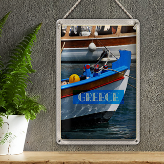 Blechschild Reise 20x30cm Greece Griechenland Sommer Boot Meer