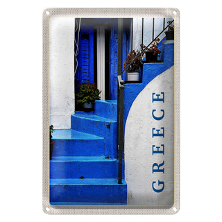 Blechschild Reise 20x30cm Greece Griechenland blaue Treppen