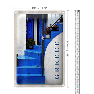 Blechschild Reise 20x30cm Greece Griechenland blaue Treppen