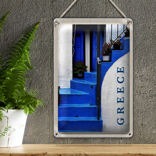 Blechschild Reise 20x30cm Greece Griechenland blaue Treppen
