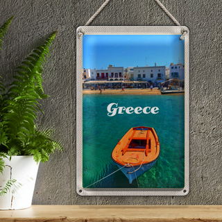 Blechschild Reise 20x30cm Greece Griechenland Meer Boot Strand