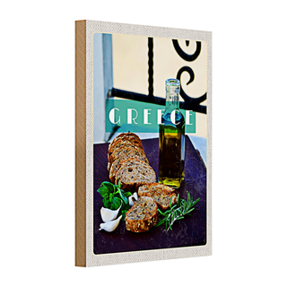 Holzschild Reise 20x30cm Greece Griechenland Öl Knoblauch Brot