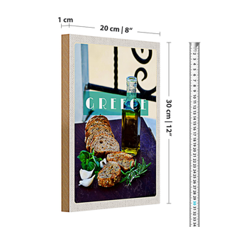 Holzschild Reise 20x30cm Greece Griechenland Öl Knoblauch Brot