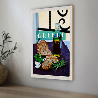 Holzschild Reise 20x30cm Greece Griechenland Öl Knoblauch Brot