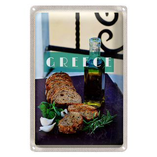 Blechschild Reise 20x30cm Greece Griechenland Öl Knoblauch Brot