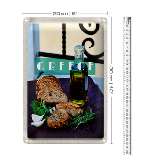 Blechschild Reise 20x30cm Greece Griechenland Öl Knoblauch Brot
