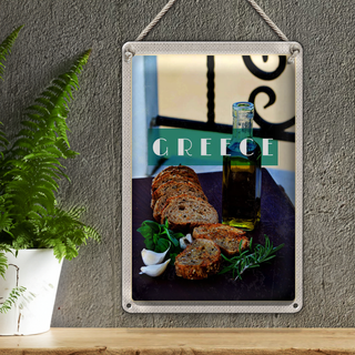 Blechschild Reise 20x30cm Greece Griechenland Öl Knoblauch Brot