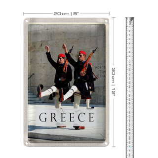 Blechschild Reise 20x30cm Greece Griechenland Soldaten Waffe Hut