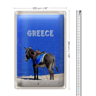 Blechschild Reise 20x30cm Greece Griechenland Esel Blick Meer
