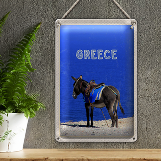 Blechschild Reise 20x30cm Greece Griechenland Esel Blick Meer