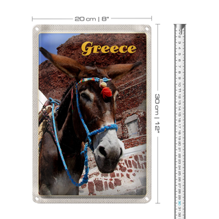 Blechschild Reise 20x30cm Greece Griechenland Esel auf Gebirge