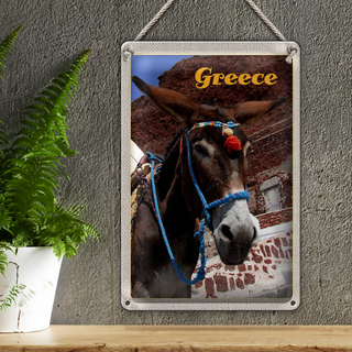 Blechschild Reise 20x30cm Greece Griechenland Esel auf Gebirge
