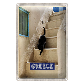 Blechschild Reise 20x30cm Greece Griechenland weiße Treppe Katze